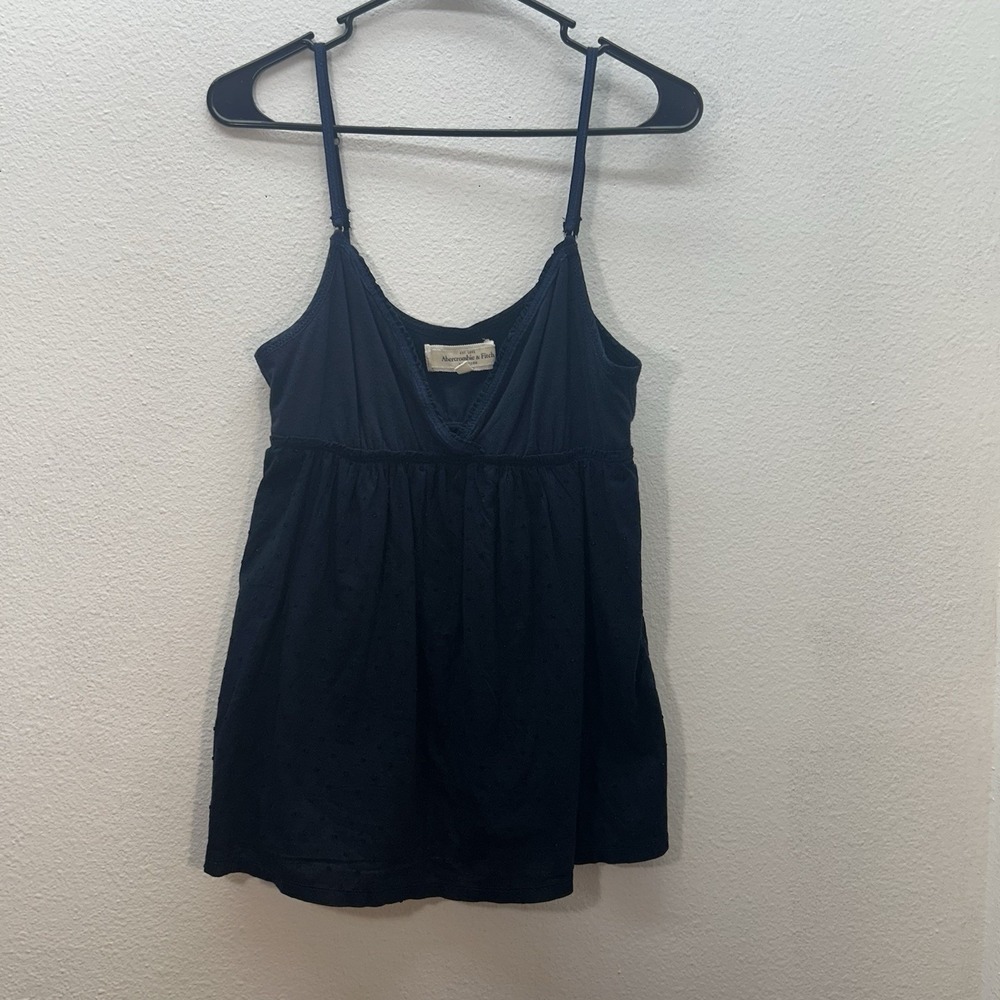 Y2K Abercrombie & Fitch Navy Blue Swiss Dot Babydoll Tank‎ Top SZ L Elena Bella